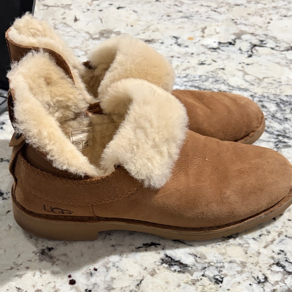 UGG Chestnut Suede Shearling Cuff Slip-On Shoes